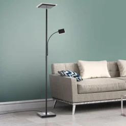 JUST LIGHT. Lampadaire LED Hans avec liseuse, angulaire, noir| Lampadaires Led|Lampadaires