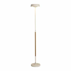 Mantra Iluminación Lampadaire LED Noa II, variateur tactile, acier, blanc/bois| Luminaires Led D'Intérieur