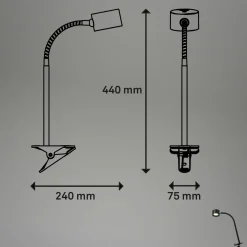 Briloner Lampe à pince LED rechargeable Tari, noir, CCT, variateur tactile, USB| Luminaires Led D'Intérieur