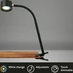 Briloner Lampe à pince LED rechargeable Tari, noir, CCT, variateur tactile, USB| Luminaires Led D'Intérieur