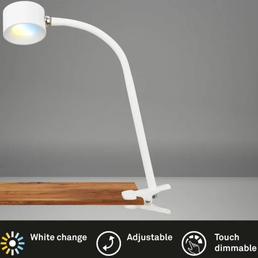 Briloner Lampe à pince LED rechargeable Tari, blanc, CCT, variateur tactile, USB| Luminaires Led D'Intérieur