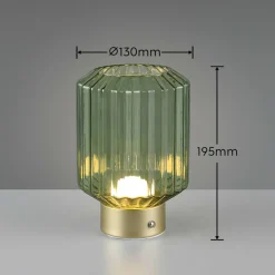 Reality Leuchten Lampe à poser LED rechargeable Lord, laiton/vert, hauteur 19,5 cm, verre| Lampes À Poser Led|Lampes À Poser Et Lampes De Table