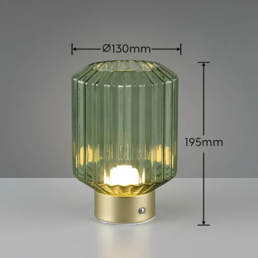 Reality Leuchten Lampe à poser LED rechargeable Lord, laiton/vert, hauteur 19,5 cm, verre| Lampes À Poser Led|Lampes À Poser Et Lampes De Table