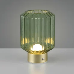 Reality Leuchten Lampe à poser LED rechargeable Lord, laiton/vert, hauteur 19,5 cm, verre| Lampes À Poser Led|Lampes À Poser Et Lampes De Table
