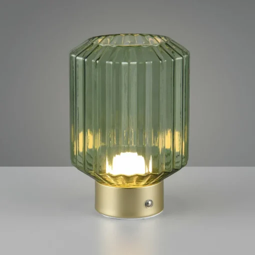 Reality Leuchten Lampe à poser LED rechargeable Lord, laiton/vert, hauteur 19,5 cm, verre| Lampes À Poser Led|Lampes À Poser Et Lampes De Table