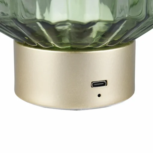 Reality Leuchten Lampe à poser LED rechargeable Lord, laiton/vert, hauteur 19,5 cm, verre| Lampes À Poser Led|Lampes À Poser Et Lampes De Table