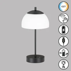 FH Lighting Lampe à poser LED rechargeable Riva, noir, CCT, intensité variable,| Lampes À Poser Led|Lampes À Poser Et Lampes De Table