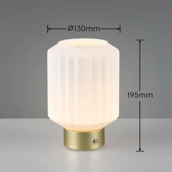 Reality Leuchten Lampe à poser LED rechargeable Lord, laiton/opale, hauteur 19,5 cm, verre| Lampes À Poser Led|Lampes À Poser Et Lampes De Table
