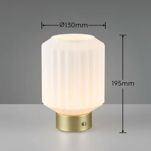 Reality Leuchten Lampe à poser LED rechargeable Lord, laiton/opale, hauteur 19,5 cm, verre| Lampes À Poser Led|Lampes À Poser Et Lampes De Table