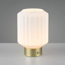 Reality Leuchten Lampe à poser LED rechargeable Lord, laiton/opale, hauteur 19,5 cm, verre| Lampes À Poser Led|Lampes À Poser Et Lampes De Table