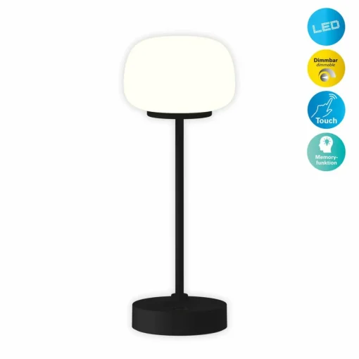 Näve Lampe à poser LED rechargeable Pina noire 27,8 cm Métal/Verre Touch| Lampes À Poser Led|Lampes À Poser Et Lampes De Table