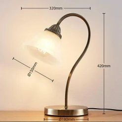 Lindby Lampe à poser Mialina, verre, métal, blanc albâtre, 42 cm| Lampes À Poser Led|Lampes À Poser Et Lampes De Table