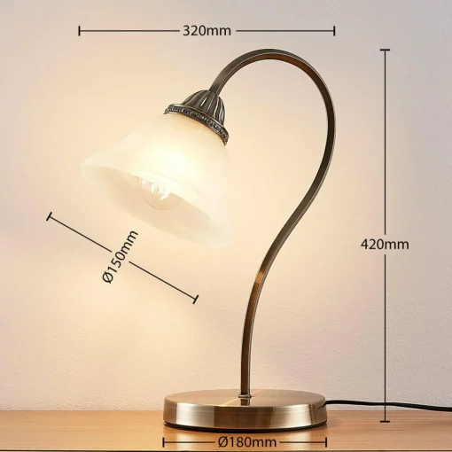 Lindby Lampe à poser Mialina, verre, métal, blanc albâtre, 42 cm| Lampes À Poser Led|Lampes À Poser Et Lampes De Table