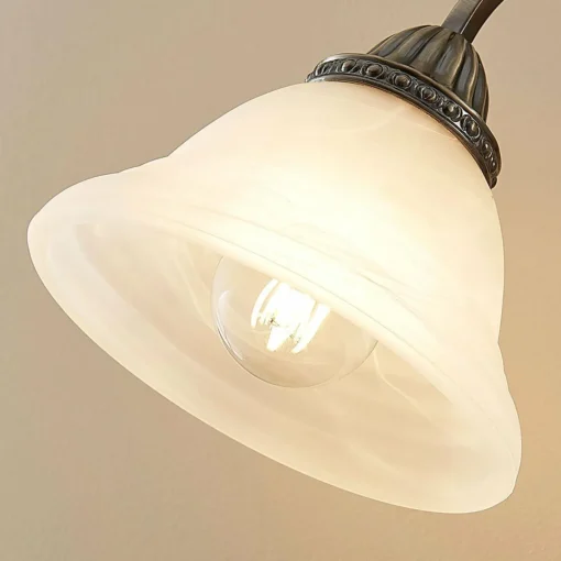 Lindby Lampe à poser Mialina, verre, métal, blanc albâtre, 42 cm| Lampes À Poser Led|Lampes À Poser Et Lampes De Table