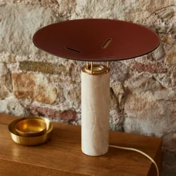 Carpyen Lampe de table LED Rebound, travertin, cuir brun| Lampes À Poser Led|Lampes À Poser Et Lampes De Table