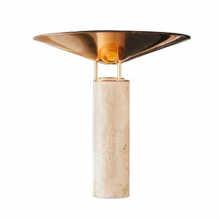 Carpyen Lampe de table LED Rebound, travertin, cuir brun| Lampes À Poser Led|Lampes À Poser Et Lampes De Table