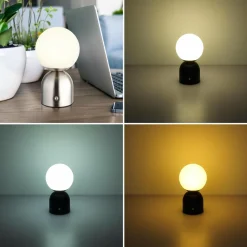 Globo Lampe de table LED rechargeable Julsy, couleur nickel, hauteur 21 cm, CCT| Lampes À Poser Led|Lampes À Poser Et Lampes De Table