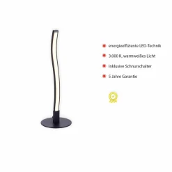 JUST LIGHT. Lampe de table LED Wave 3 000 K 30 cm noire| Lampes À Poser Led|Lampes À Poser Et Lampes De Table