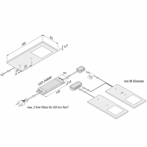 Hera Lampe sous meuble LED Eco-Pad F par 2, 3000K noir| Luminaires Led D'Intérieur