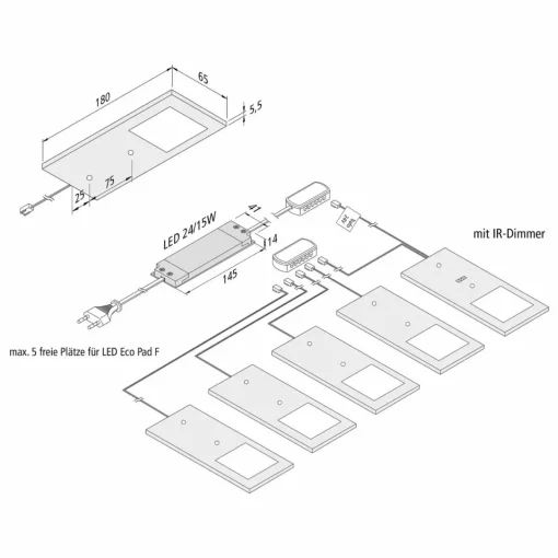 Hera Lampe sous meuble LED Eco-Pad F par 5, 3000K alu| Luminaires Led D'Intérieur