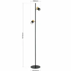 ORION Lampe sur pied Kevin, à 2 lampes, noir/or| Lampadaires Led|Lampadaires