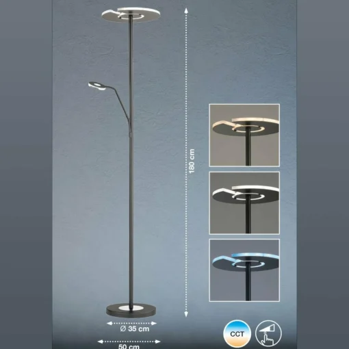 FISCHER & HONSEL Lampe sur pied LED Dent, noir, 180 cm, CCT, à 2 lampes| Lampadaires Led|Lampadaires