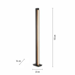 PURE Lampe sur pied LED Lines, noir, bois, télécommande, 140 cm| Lampadaires Led|Lampadaires