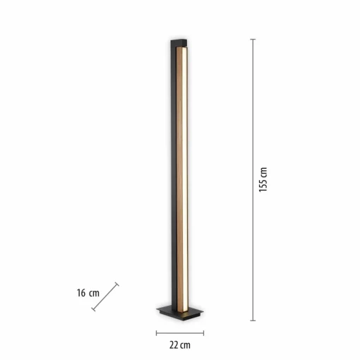 PURE Lampe sur pied LED Lines, noir, bois, télécommande, 140 cm| Lampadaires Led|Lampadaires