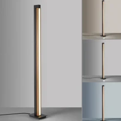 PURE Lampe sur pied LED Lines, noir, bois, télécommande, 140 cm| Lampadaires Led|Lampadaires