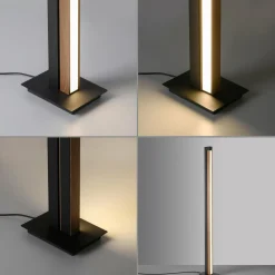PURE Lampe sur pied LED Lines, noir, bois, télécommande, 140 cm| Lampadaires Led|Lampadaires