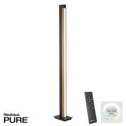 PURE Lampe sur pied LED Lines, noir, bois, télécommande, 140 cm| Lampadaires Led|Lampadaires
