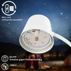 Briloner Lampe sur pied LED rechargeable Cielo, blanc, variateur tactile, câble USB| Lampadaires Led|Lampadaires
