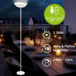 Briloner Lampe sur pied LED rechargeable Estate, blanc, variateur tactile, câble USB| Lampadaires Led|Lampadaires