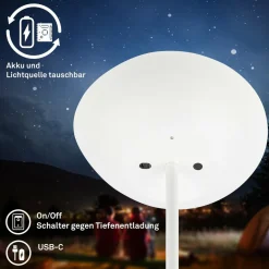 Briloner Lampe sur pied LED rechargeable Estate, blanc, variateur tactile, câble USB| Lampadaires Led|Lampadaires