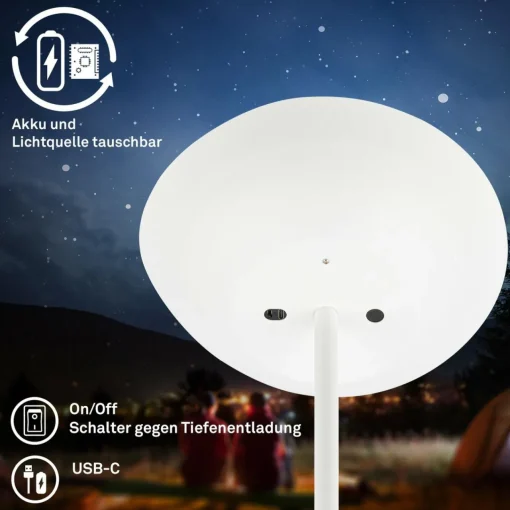 Briloner Lampe sur pied LED rechargeable Estate, blanc, variateur tactile, câble USB| Lampadaires Led|Lampadaires