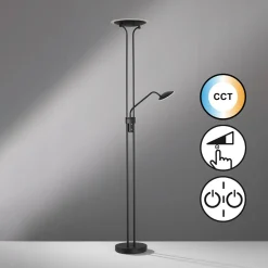 FISCHER & HONSEL Lampe sur pied LED Tallri, noir, 180 cm, à 2 lampes, métal, CCT| Lampadaires Led|Lampadaires