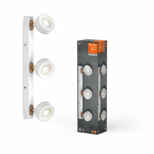 LEDVANCE Spot pour plafond LED Pluto, acier, bois, 3 lampes, blanc| Spots Et Projecteurs Led|Spots