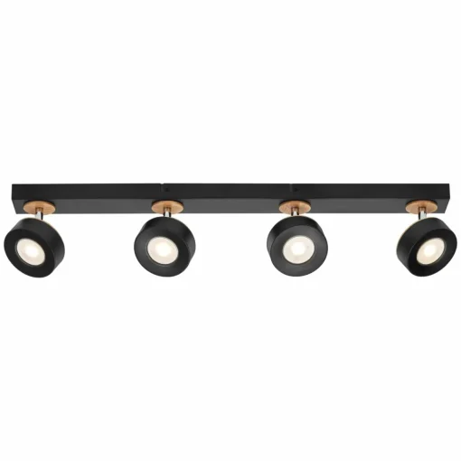LEDVANCE Spot pour plafond LED Pluto, acier, bois, 4 lampes, noir| Spots Et Projecteurs Led|Spots