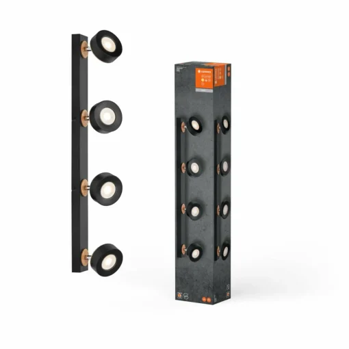 LEDVANCE Spot pour plafond LED Pluto, acier, bois, 4 lampes, noir| Spots Et Projecteurs Led|Spots