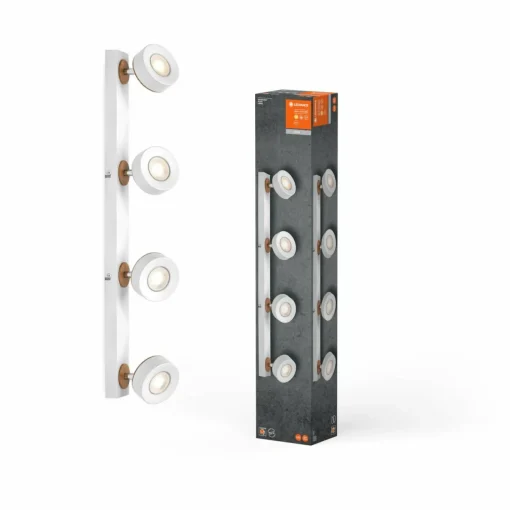 LEDVANCE Spot pour plafond LED Pluto, acier, bois, à 4 lampes, blanc| Spots Et Projecteurs Led|Spots