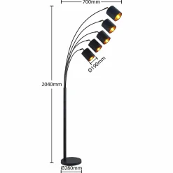 Lindby Abiram lampadaire, noir/doré| Lampadaires Led|Lampadaires
