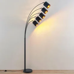 Lindby Abiram lampadaire, noir/doré| Lampadaires Led|Lampadaires