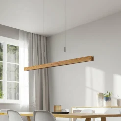Lindby Alimara suspension LED en bois, bois, longueur 138 cm| Suspensions Led|Suspensions
