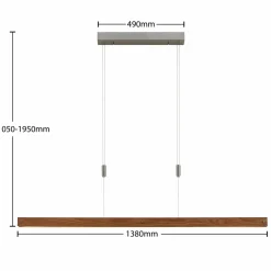 Lindby Alimara suspension LED en bois, bois, longueur 138 cm| Suspensions Led|Suspensions