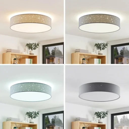 Lindby Ellamina plafonnier LED, 60 cm, gris clair| Plafonniers Led|Plafonniers