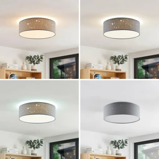 Lindby Ellamina plafonnier LED, 40 cm, gris clair| Plafonniers Led|Plafonniers