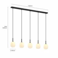 Lindby Etiena suspension à 5 lampes, verre opale| Suspensions Led|Suspensions