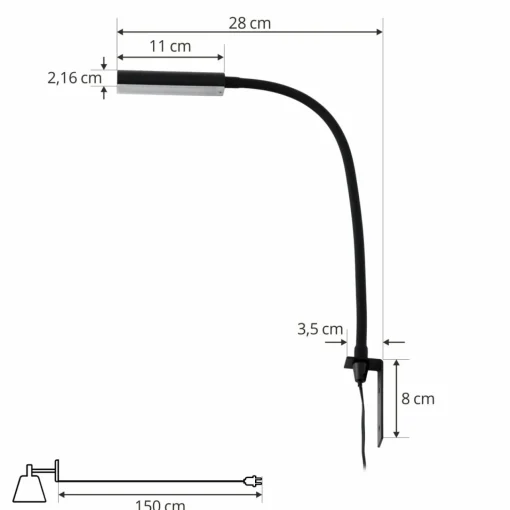 Lindby Flexola liseuse LED, noir, angulaire, fer, fiche| Luminaires Led D'Intérieur