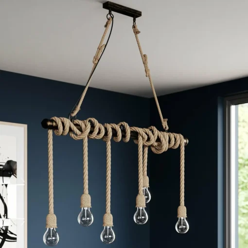 Lindby Hajo suspension à 6 lampes, corde| Suspensions Led|Suspensions