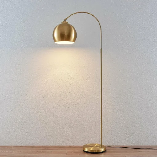 Lindby lampe à arc Moisia, couleur laiton, métal, 148 cm| Lampadaires Led|Lampadaires